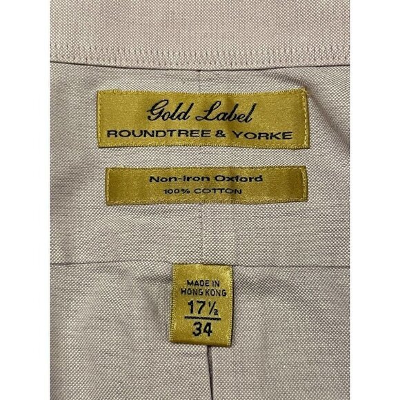ROUNDTREE & YORKE GOLD LABEL MENS LS BUTTON-DOWN DRESS SHIRT LAVENDER 34 x 17.5 - Picture 6 of 8